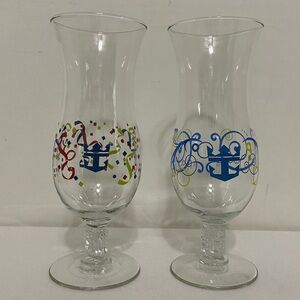 Royal Caribbean Cruise Anchor Stem Hurricane Glasses with Confetti/Ribbon 2